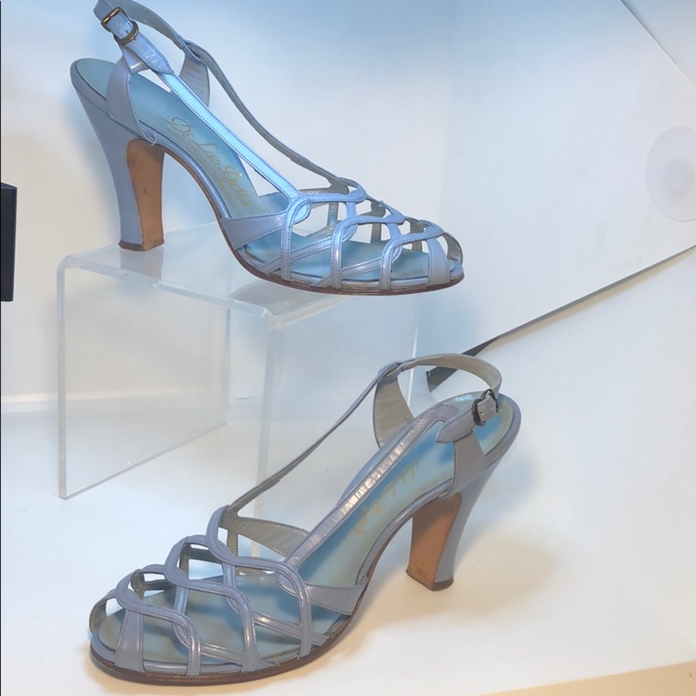 VTG 1960s heels sandals shoes cage periwinkle 9